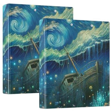 Imagem de Pasta Underwater World Starry Night Binder com 3 argolas para papel tamanho carta 2,5 cm, organizador de fichário, 1 pacote