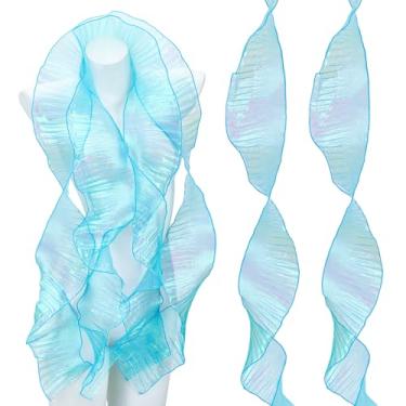 Imagem de letsinstyle Fita de chiffon azul iridescente de 14 metros, fita de organza plissada de 14 cm, acabamento de folha de lótus gradiente, acabamento de renda de poliéster para decoração de artesanato e
