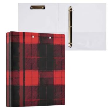 Imagem de Pastas de fichário de três anéis vermelho xadrez com pasta de arquivo para área de transferência de perfil para material escolar e de escritório, 1 pacote