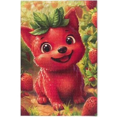 Imagem de Quebra-cabeça de cachorro Corgi de morango personalizado 500 peças para animais adultos, arte colorida, quebra-cabeças exclusivos para adultos, presentes tecnológicos para amantes, 52 x 37,8 cm