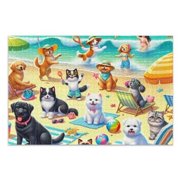 Imagem de Quebra-cabeça para adultos 500 peças quebra-cabeças engraçados presentes cães gatos férias praia difícil grande quebra-cabeça animal arte floral, 50 x 35 centímetros