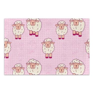 Imagem de Quebra-cabeça rosa de ovelha engraçado fofo para adultos 500 peças presentes de jogo de amigos família difícil quebra-cabeça para a família decoração pintura, 51 x 35 centímetros