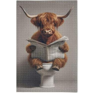 Imagem de Engraçado Highland Vaca Bezerro Quebra-cabeça 500 peças Adultos Tech Game Puzzle Presentes Paisagem Quebra-cabeça Personalizado Brinquedo Artwork, 52 cm x 37,8 cm