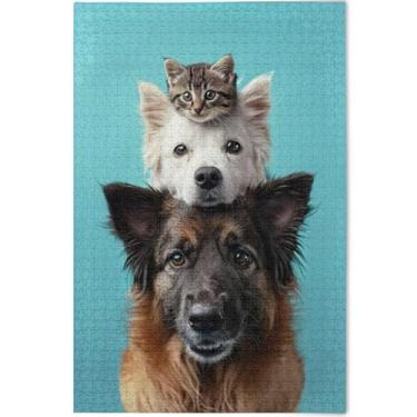 Imagem de Quebra-cabeças engraçados para cães e gatos fofos 500 peças para adultos amantes de elefantes brancos presentes arte prima impressão de arte animal personalizada, 52 cm x 37,8 cm