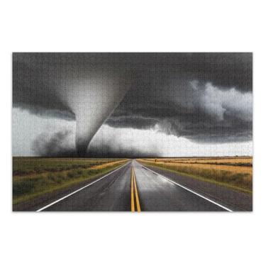 Imagem de Quebra-cabeças adultos 1000 peças Tornado Road Storm impressão de arte animal natureza jogo quebra-cabeça presentes, 75 x 40 centímetros