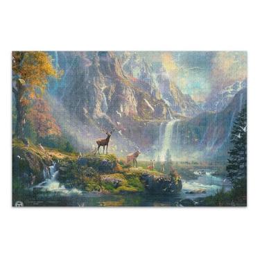 Imagem de Quebra-cabeça 500 peças adulto engraçado adultos arte jogo arte pintura paisagem veado, 50 x 37 centímetros
