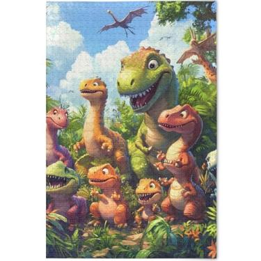 Imagem de Quebra-cabeça com estampa de animais de dinossauros fofos personalizados 500 peças para adultos flor pintura animal divertido quebra-cabeça família engraçado presentes tecnológicos, 52 x 37,8 cm