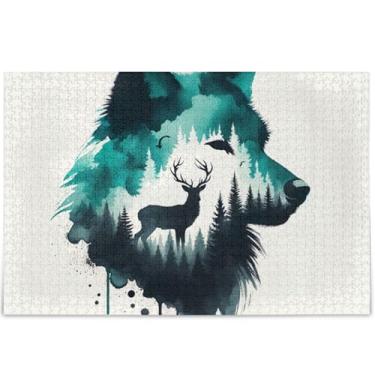 Imagem de Quebra-cabeças personalizados em aquarela lobo veado floresta adulto 500 peças presentes para elefante branco jogo quebra-cabeças exclusivos para adultos arte floral animal, 52 cm x 37,8 cm
