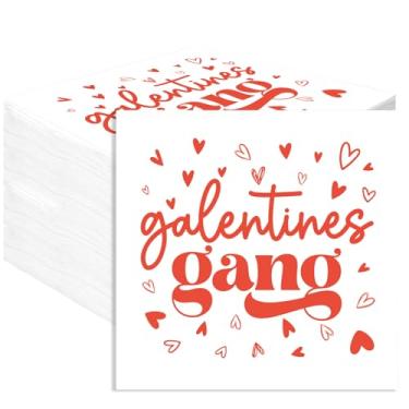Imagem de Guardanapos Galentines Gang, 100 peças Galentines Gang Cocktail Guardanapos de papel, decorações para meninas senhoras Dia de Galentine, toalhas de mão descartáveis para jantar em casa, artigos de