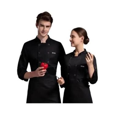 Imagem de Uniforme De Chef Preto E Branco, Camisa De Botão De Manga Curta E Long
