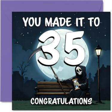 Imagem de Stuff4 Cartões de aniversário de 35 anos para mulheres e homens - You Made It To - Cartão de feliz aniversário para mulher de 35 anos homem esposa sobrinha irmã prima, cartões comemorativos de