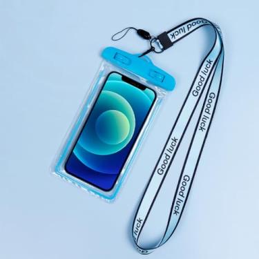Imagem de Bolsa impermeável para celular com borda luminosa, capa seca IPX8 de 20,5 cm para iPhone 16 15 Pro Max, Galaxy S25+, azul