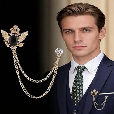 Imagem de Broche masculino estilo britânico coroa Shid broche vintage acessório de negócios ouro prata cristal decoração corrente, Medium, Latão, Sem Pedra Preciosa