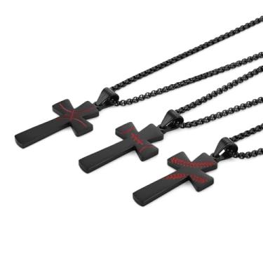 Imagem de HZMAN Conjunto de colar com pingente de cruz esportiva de 3 peças para homens - beisebol, futebol americano e basquete com verso de Filipenses 4: 33 cm, corrente de aço inoxidável 55 + 5 cm, presente