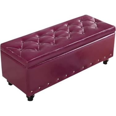 Imagem de Banco tufado para quarto, banco de armazenamento de retângulo elevatório, banco otomano de armazenamento de couro sintético, moderno apoio para os pés de entrada para sapatos baús para sala de estar