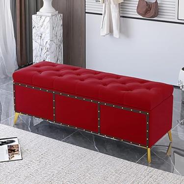 Imagem de Banco estofado confortável com armazenamento, bancos de armazenamento modernos, baú de armazenamento, banco de armazenamento premium, banco de quarto, banco otomano de veludo - vermelho 100 x 40 x 45