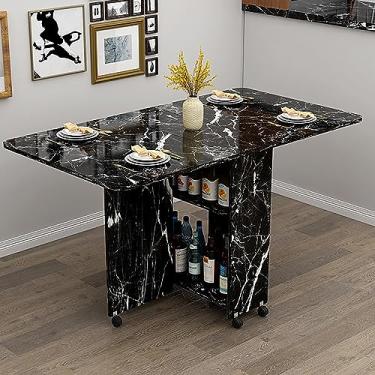 Imagem de Mesa de jantar móvel dobrável, mesa de borboleta extensível, mesa de jantar versátil com 6 rodas e prateleira de armazenamento de 2 camadas, mesa de jantar que economiza espaço (cor: E)