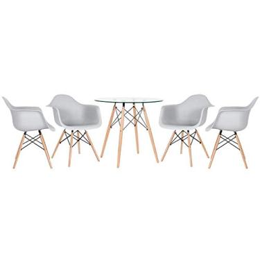 Imagem de Loft7, Mesa redonda Eames com tampo de vidro 80 cm + 4 cadeiras Eiffel DAW Cinza claro
