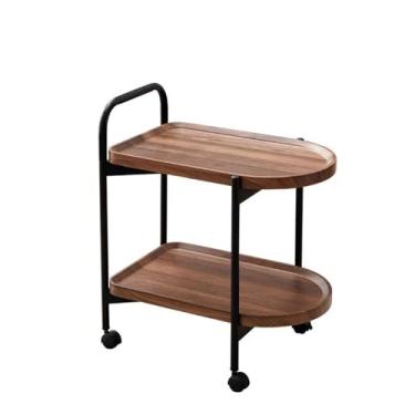 Imagem de Mesa de canto mesa de centro carrinho de mesa de centro removível com rodas rack de armazenamento pequena mesa de chá carrinho de madeira maciça mesa de centro mesa lateral de móveis (cor: cor de