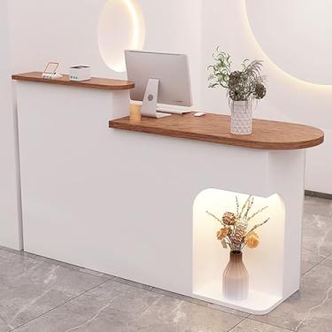 Imagem de Mesa de recepção moderna com luz LED, mesa de balcão de varejo com gaveta e armário de armazenamento - Mesa de recepção para escritório ou espaço de varejo (branco, 100 x 50 x 105 cm)