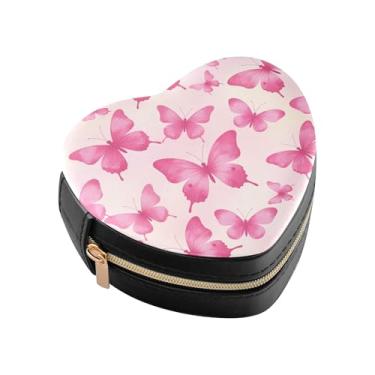 Imagem de Burbuja Mini caixa de joias borboleta em forma de coração rosa para mulheres e meninas, estojo portátil organizador de armazenamento para brincos, anéis, colares e pulseiras