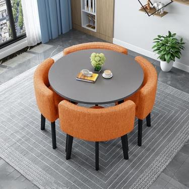 Imagem de Conjunto 5 de mesa de jantar e cadeiras, mesa de negociação, escritório, lojas, reuniões, pequenas mesas redondas, móveis que economizam espaço, mesas de conferência de escritório (laranja, 80 cm/31,5