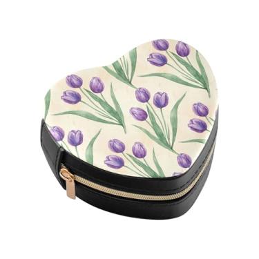 Imagem de Burbuja Mini caixa de joias em forma de coração de tulipa violeta para mulheres e meninas, estojo portátil organizador de armazenamento para brincos, anéis, colares e pulseiras