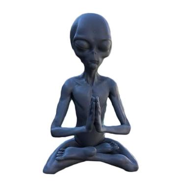 Imagem de Escultura de Resina Alien Meditação Enfeite Artesanal Caprichoso para Mesa Interna Decoração Jardim com Tema Serena