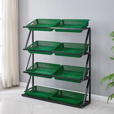 Imagem de Prateleira de exibição de frutas e vegetais de supermercado, lojas de departamento cozinha grande capacidade lanche suporte com cestas, suporte de saco de batata cebola varejo (cor: verde, tamanho