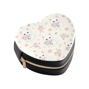 Imagem de Burbuja Caixa de joias em forma de coração de flor branca para mulheres e meninas, estojo portátil organizador de armazenamento para brincos, anéis, colares e pulseiras