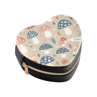 Imagem de Burbuja Caixa de joias em forma de coração de cogumelos mini estojo de joias de viagem para mulheres e meninas, estojo portátil organizador de armazenamento para brincos, anéis, colares e pulseiras