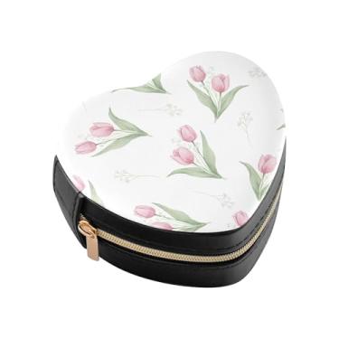 Imagem de Burbuja Mini caixa de joias em forma de coração tulipas para mulheres e meninas, estojo portátil organizador de armazenamento para brincos, anéis, colares e pulseiras