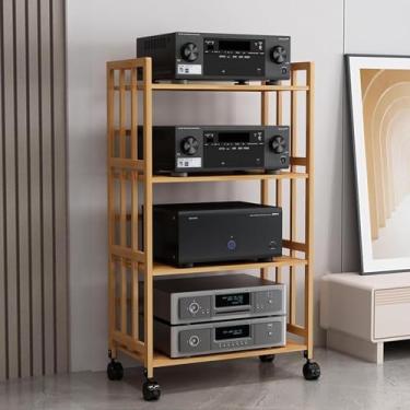 Imagem de Suporte de mídia Av de 2/3/4/5 níveis, suporte para leitor de CD, suporte estéreo doméstico com prateleira e roda ajustáveis em altura, suporte de TV multiuso, torre de áudio de canto, suporte de rack