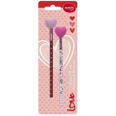 Imagem de Lápis grafite hb com ponteira de borracha love c/2 - MOLIN