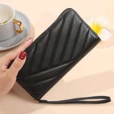 Imagem de Carteira longa feminina – Carteira com zíper de grande capacidade com compartimentos para vários cartões, bloqueio RFID e alça de pulso removível, Preto, Bolsas de mão