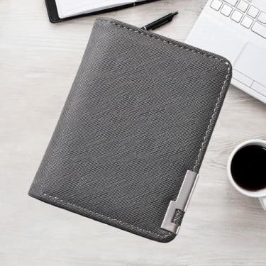 Imagem de Carteira masculina fina - 7 compartimentos para cartão e compartimento para notas, poliuretano ultrafino de 1 cm, 60 g, 11 x 8,5 cm (preto, cinza, marrom, branco), Cinza, Retrô
