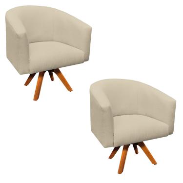 Imagem de Poltrona Decorativa Giratória MM30 Kit 2 Stella Linho Areia D03 - D'Rossi