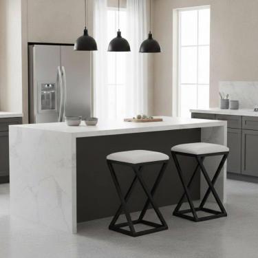 Imagem de Kit 2 Banqueta Baixa Cozinha 50 Cm Balcão Bar Gourmet Corino Cor:branco