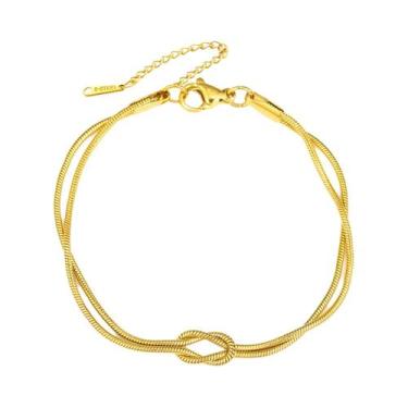 Imagem de Pulseira Feminina De Aço Inoxidável Com Corrente De Cobra E Nó De Amor