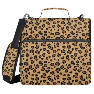 Imagem de SEHANY Fichário de zíper com estampa de leopardo com alça de ombro, capacidade para 500 folhas, vários bolsos, fichário com 3 anéis com zíper de 3 cm