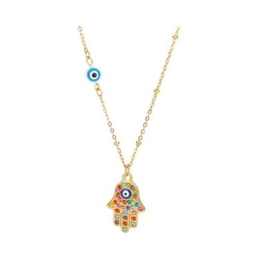 Imagem de Colar Choker De Aço Inoxidável Dourado Com Olho Grego Hamsa Para Mulhe