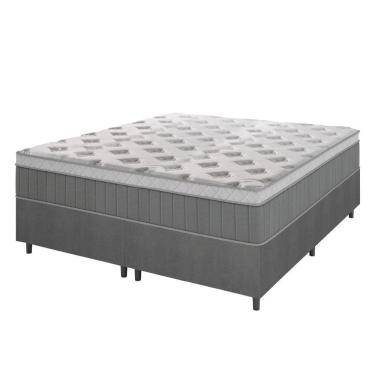 Imagem de Cama Box Casal Queen Colchão Molas Ensacadas ômega 158x198x70cm Cinza / Branco Hellen