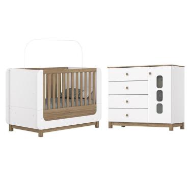 Imagem de Jogo De Quarto Infantil Aconchego Com Cômoda E Berço Branco/jequitibá - Móveis Henn Branco/jequitibá