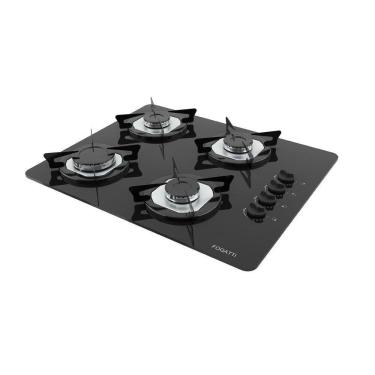 Imagem de Fogão Cooktop 4 Bocas Mesa Em Vidro Preto Fogatti Inox 27000101-00 Bivolt