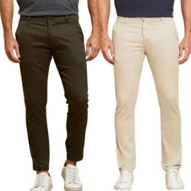 Imagem de Kit 2 Calças de Sarja Chino Com Bolso Traseiro Embutido Alfaiataria-Masculino