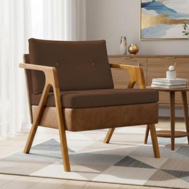 Imagem de Poltrona Decorativa Moderna Laura Tecido Sintético e Linho Cores Pé Ca