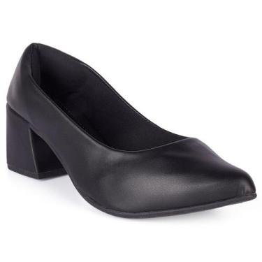 Imagem de Scarpin Feminino Salto Bloco Médio Geometrico Bico Fino Liso Confortáv