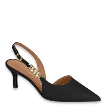 Imagem de Scarpin Feminino Vizzano Slingback Corrente Pelica 1456.104, Preto, 35