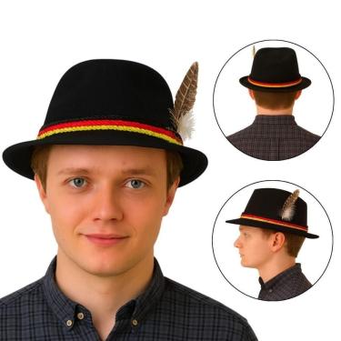 Imagem de Chapéu Alemão Oktoberfest de Feltro com Pena 59CM Preto Extra Festas