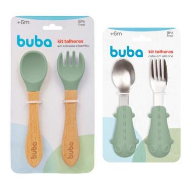 Imagem de Conjunto 4 Talheres Infantil De Bambu Silicone Inox Introdução Aliment